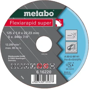 Metabo Flexiarapid super 125x1,6x22,23 InoxTrennscheibegerade Ausführung Neuheit