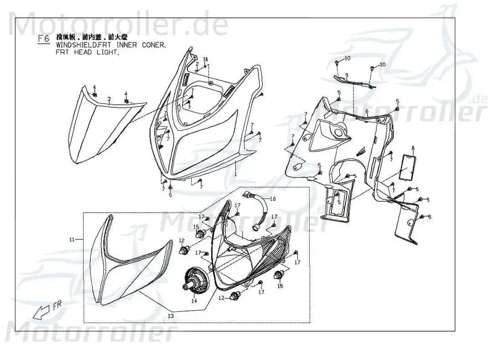 PGO Frontverkleidung G-Max Scheinwerferverkleidung grau M26210007N0 Frontmaske Lenkerverkleidung Frontschürze Scooter Direkt Vom Hersteller