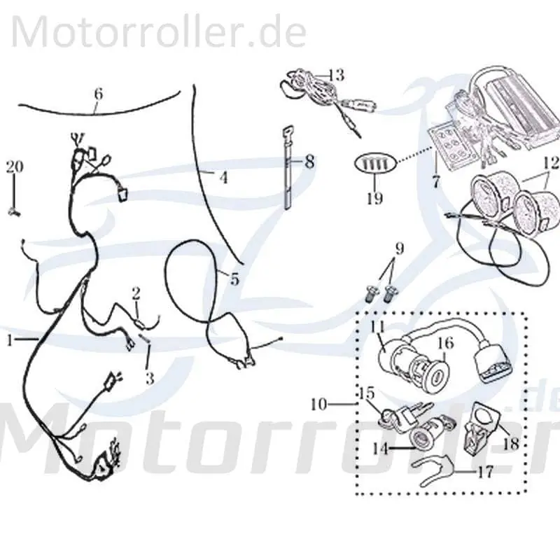 Schlosssatz Jonway RMC-H Galactica 125 DD Scooter 1070801-4 Tankverschluss Tank-Verschluss Tank-Deckel Schloss-Set Zünd-Schloss Moped Günstig