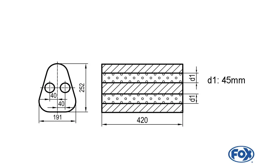 Uni-Schalldämpfer dreieckig zweiflutig - Edelstahl 420mm Super-Preis