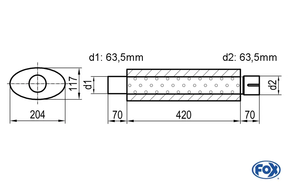 FOX Uni-Schalldämpfer oval aus Edelstahl 204x117mm Zertifiziert