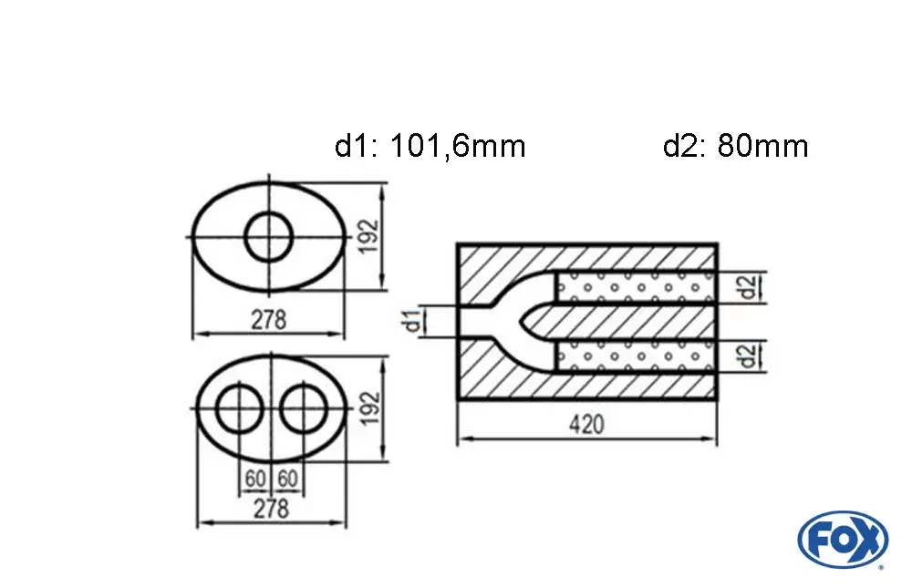 FOX Uni-Schalldämpfer oval zweiflutig Edelstahl Universal Expressversand