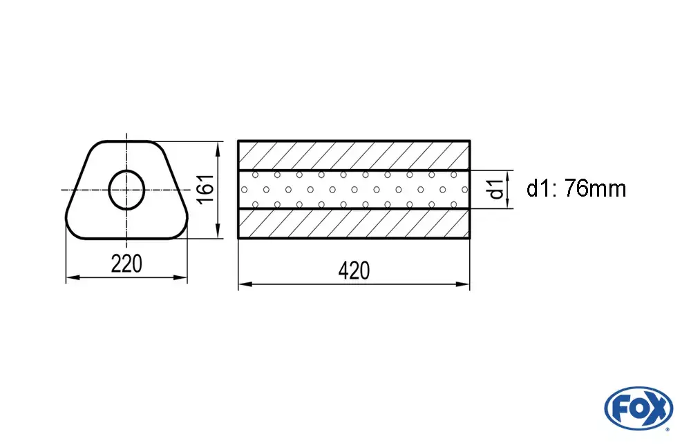 Top-Preis FOX Uni-Schalldämpfer Trapezoid Edelstahl ohne Stutzen, Länge 420mm