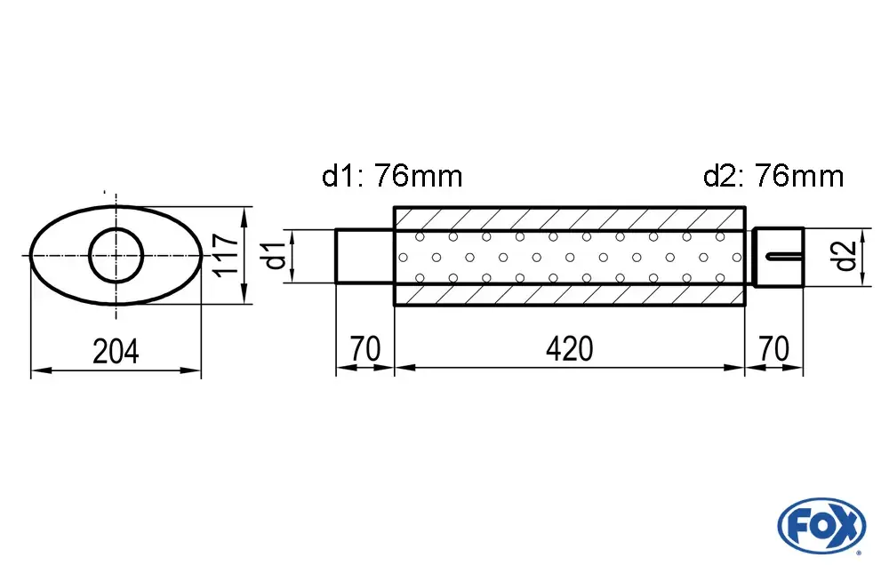 FOX Uni-Schalldämpfer oval 204x117mm Edelstahl Heißes Angebot