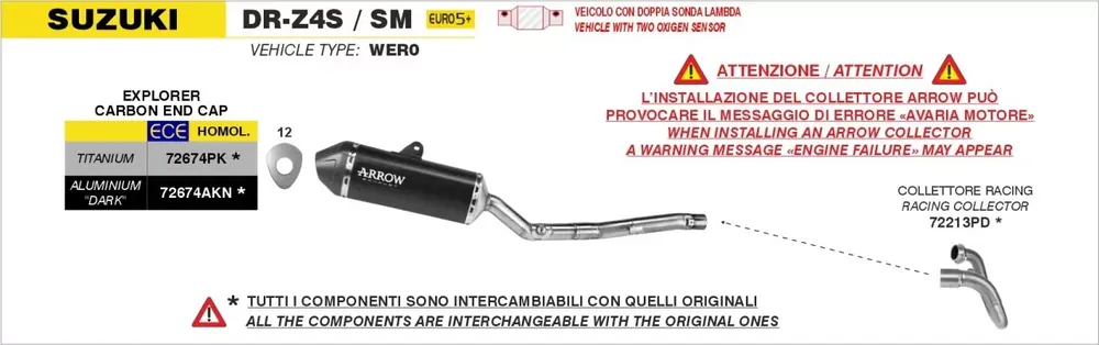 Bestpreis ARROW Krümmer Edelstahl passend für Suzuki DR-Z4S / DR-Z4SM 25-26