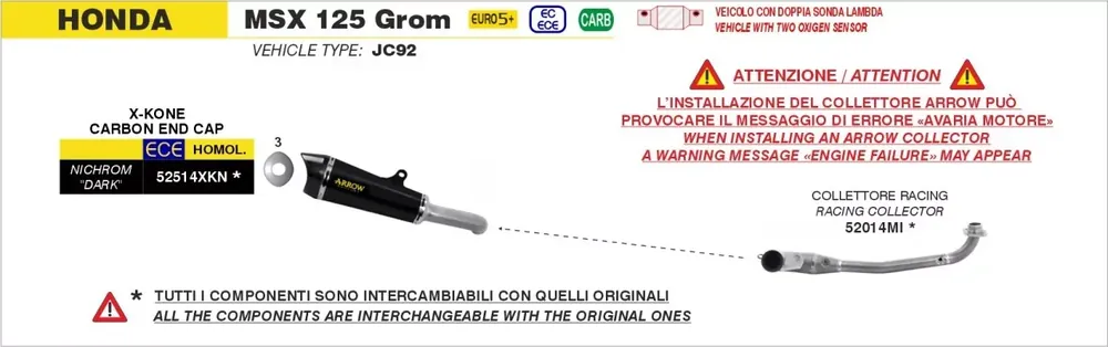 ARROW Edelstahl-Krümmer passend für Honda MSX 125 Grom 25-26 Meistverkauft