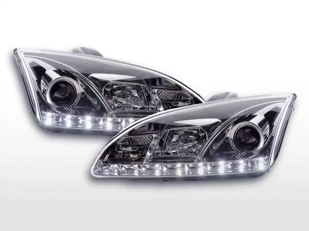 Geprüft Scheinwerfer Set Daylight LED TFL-Optik passend für Ford Focus 05-08 chrom