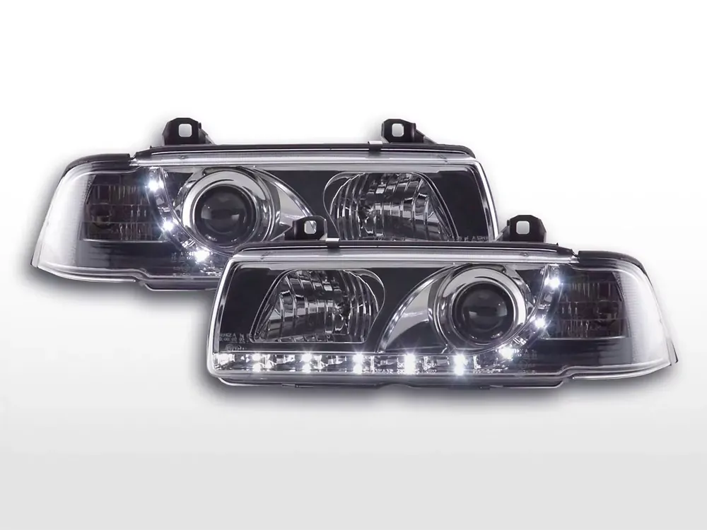 Scheinwerfer Set Daylight LED chrom passend für BMW 3er Coupe, Cabrio Typ E36 92-98 Markenprodukt