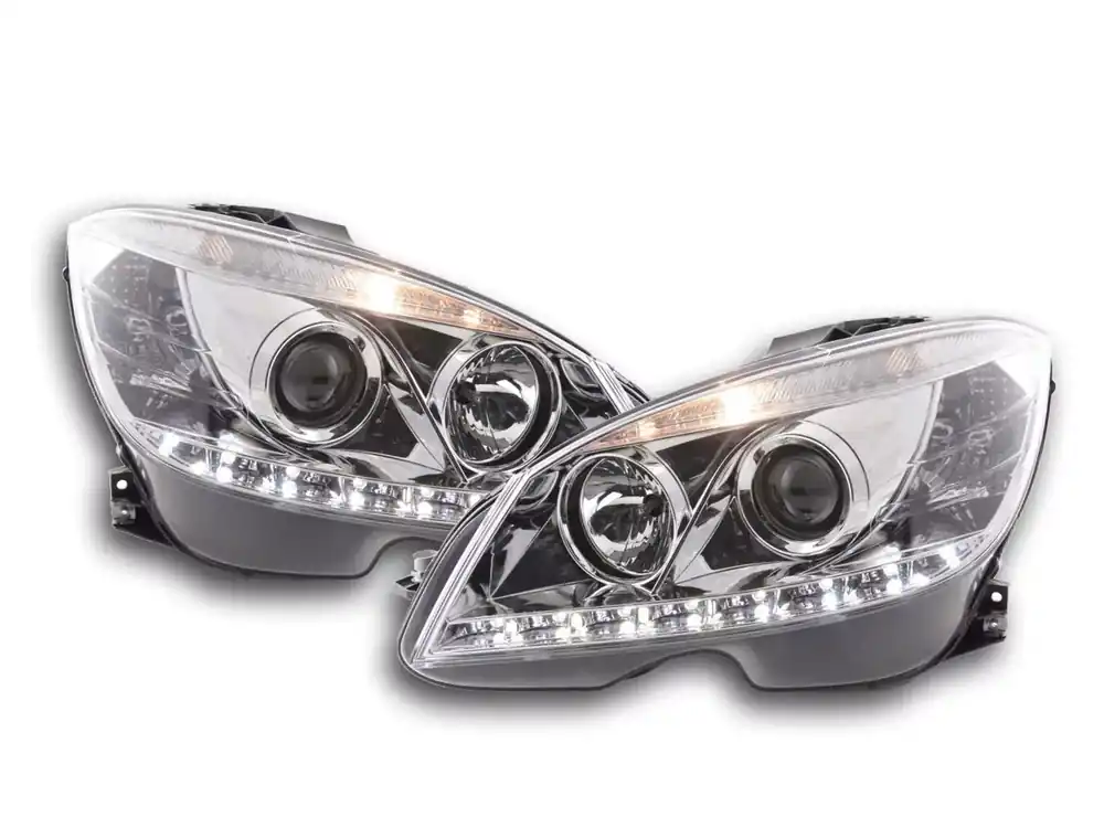 Letzte Chance Scheinwerfer Set Daylight LED chrom passend für Mercedes C-Klasse W204 07-10