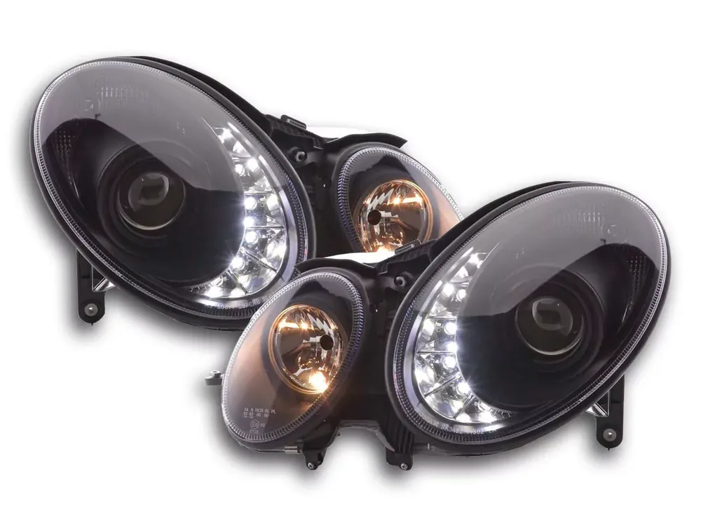 Neue Ware Scheinwerfer Set Daylight LED TFL-Optik passend für Mercedes E-Klasse W211 02-06 schwarz