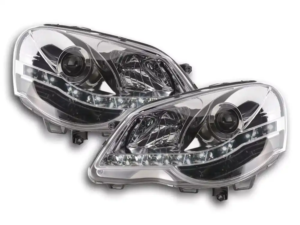 Super-Preis Scheinwerfer Set Daylight LED chrom passend für VW Polo 9N3 05-09