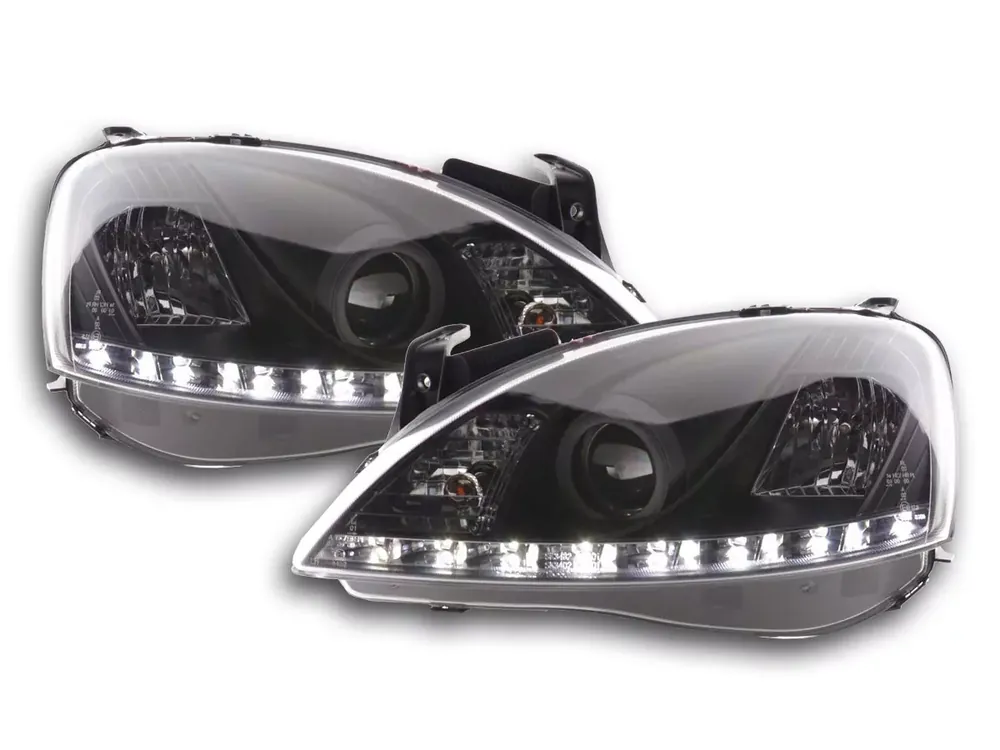 Top-Angebot Scheinwerfer Set Daylight LED TFL-Optik passend für Opel Corsa C 01-06 schwarz