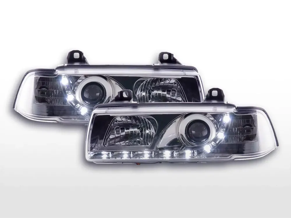 Direktkauf Scheinwerfer Set Daylight LED Tagfahrlicht chrom passend für BMW 3er E36 Coupe/Cabrio 92–98 Rechtslenker