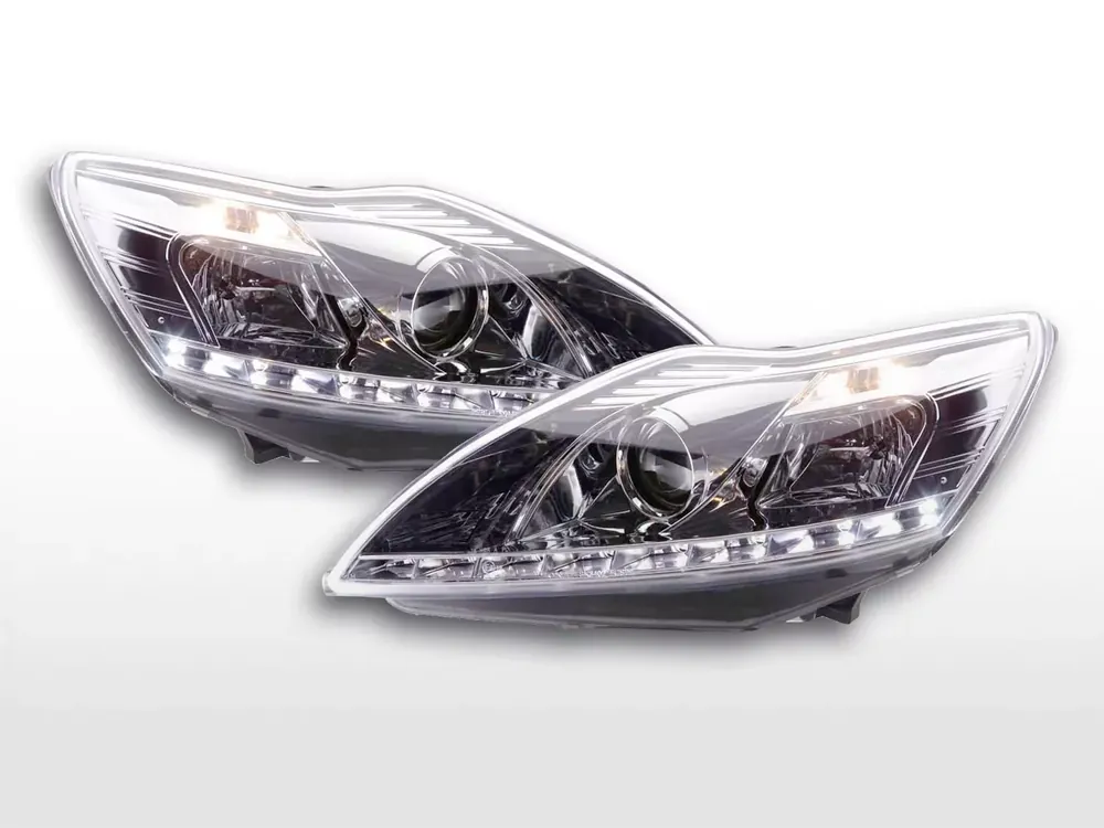 Scheinwerfer Set Daylight LED TFL-Optik passend für Ford Focus 3/5-türig ab 2008 chrom Preisknaller
