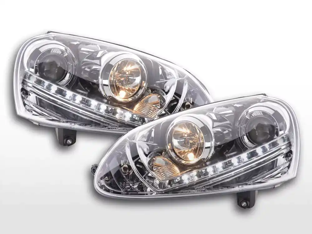 Scheinwerfer Set Daylight LED TFL-Optik chrom passend für VW Golf 5 Typ 1K 03-08 Billig