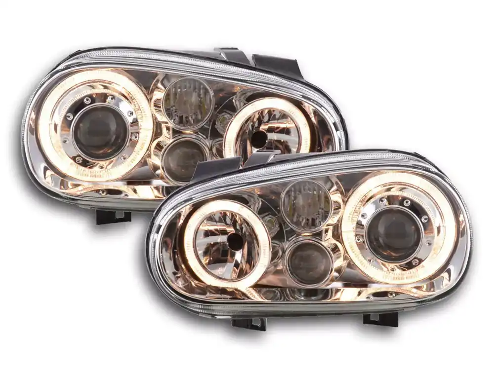 Begrenztes Angebot Scheinwerfer Set Angel Eyes passend für VW Golf 4 Typ 1J 98-03 chrom