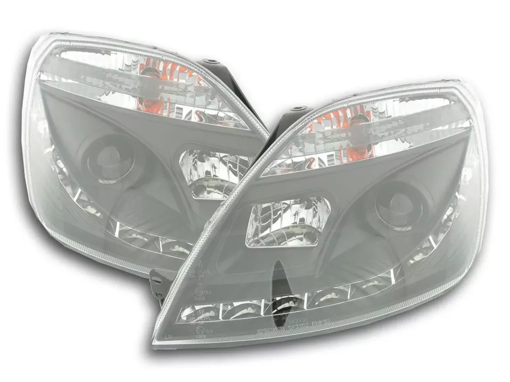 Scheinwerfer Set Daylight LED TFL-Optik passend für Ford Fiesta MK6 03-07 schwarz Wochenendangebot