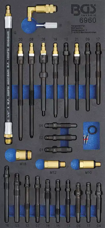 Highlight Werkstattwageneinlage Adapter-Satz für Kompressions- und Druckverlusttester 30-tlg.