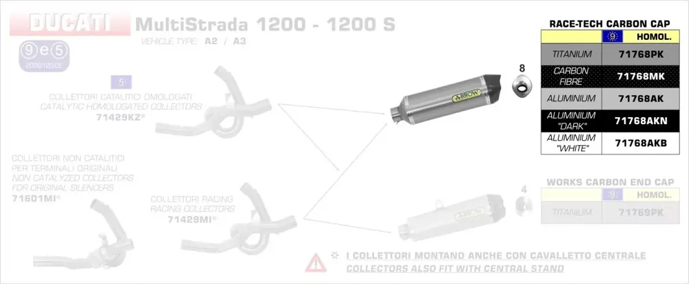 Arrow Race-Tech Aluminium Endschalldämpfer passend für Ducati Diavel / Multistrada 1200 / Monster 821 / 1200 -15 Billig