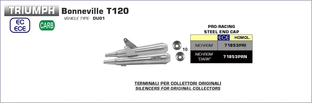 Sonderaktion Arrow Nichrom Dark Endschalldämpfer passend für Triumph Bonneville T100/T120