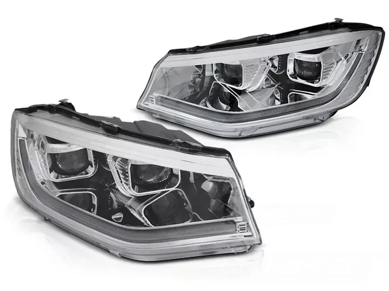 Scheinwerfer Tube Light chrom mit Tagfahrlicht und dynamischem Blinker passend für VW Caddy ab 2020 Saisonangebot