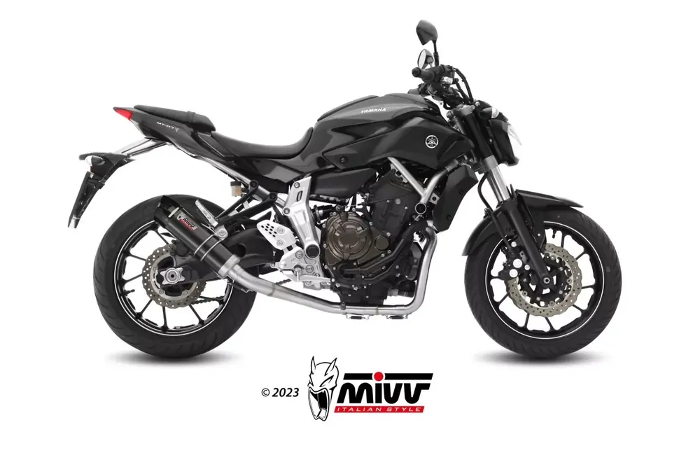 MIVV GP-C Edelstahl Schwarz mit Carbonendkappe passend für Yamaha MT-07 / FZ-07 2014–2023 Markenprodukt