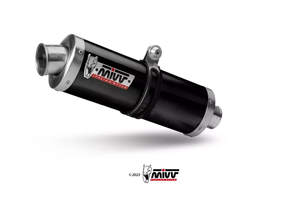 Markenprodukt MIVV Oval Edelstahl Schwarz passend für Royal Enfield Scram 411 & Himalayan 22–24